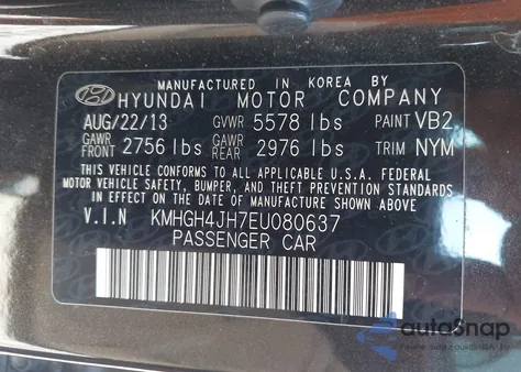 2014 Hyundai Equus Signature from USA, damaged, VIN KMHGH4JH7EU080637